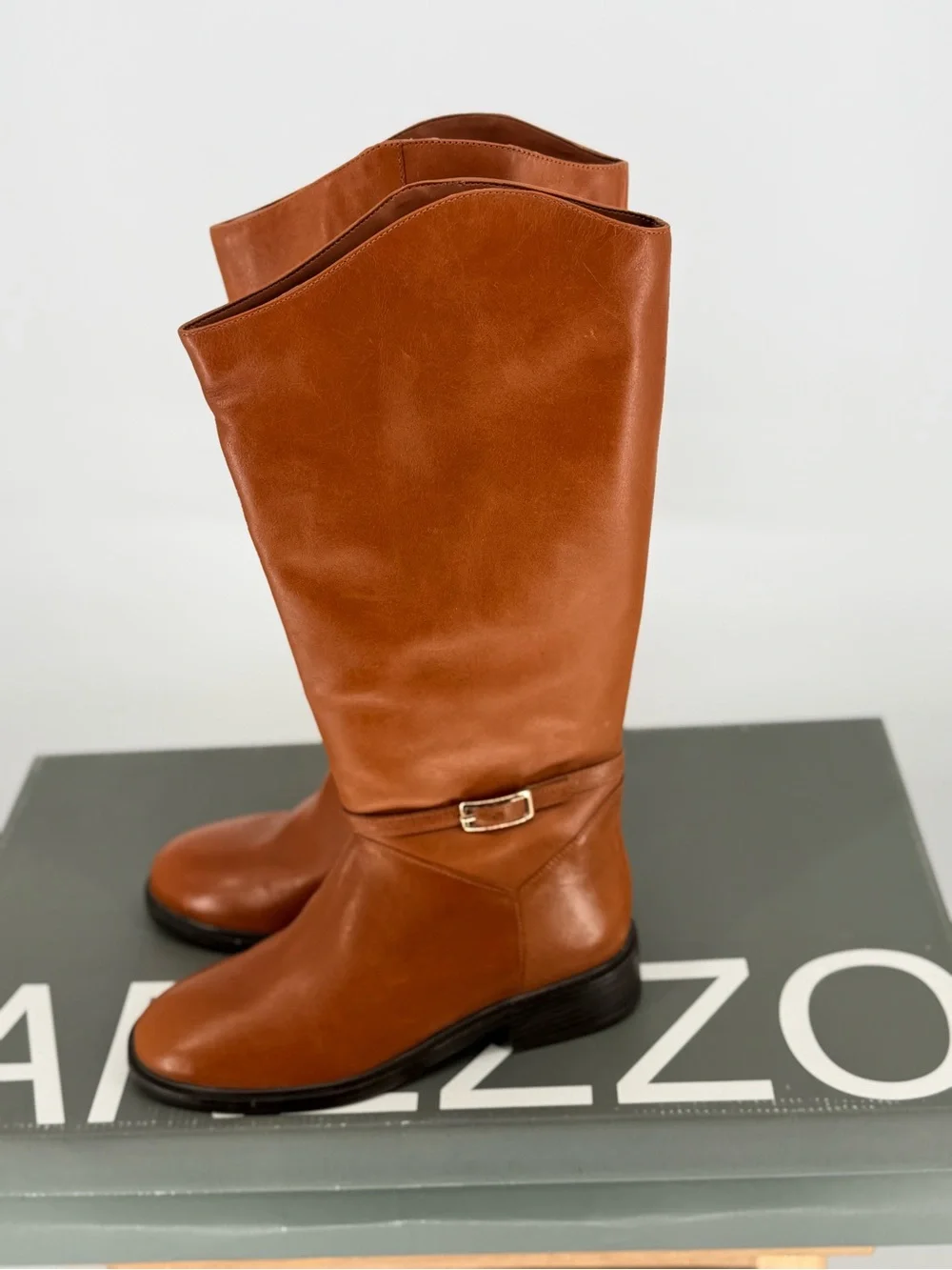 NEW AREZZO Women's Tall Leather Riding Boots - Brown SIZE 7.5